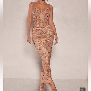 SHEIN Blush Floral Corset Maxi Skirt Set